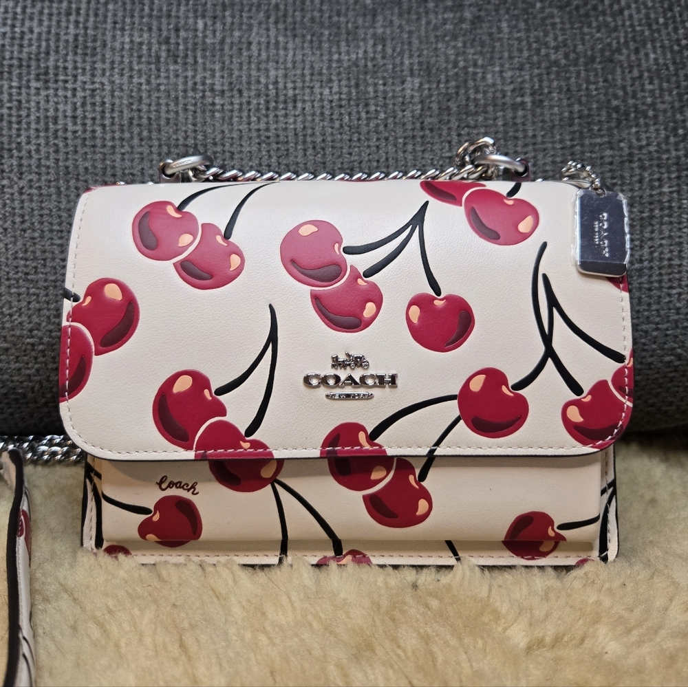 COACH Mini Klare Leather Chain Crossbody Bag W/ Cherry Print CY717